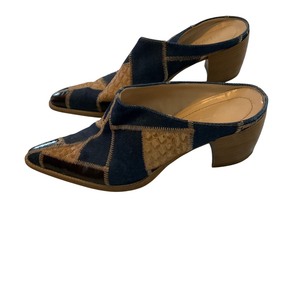 Altramarea Patchwork Denim Snakeskin Leather Poin… - image 1